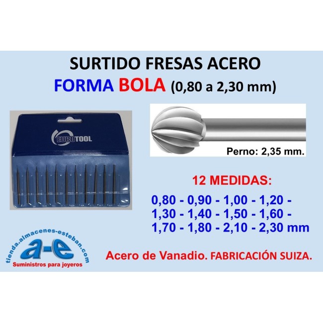 SURTIDO FRESAS BOLA 008-023 12UN. EUROTOOL