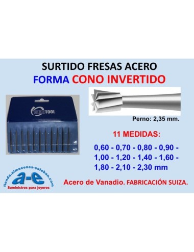 SURTIDO FRESAS CONO INVERTIDO 006-023 11UN. EUROTOOL