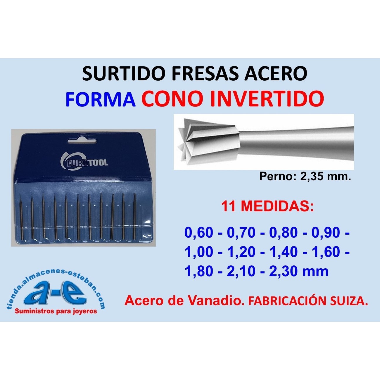 SURTIDO FRESAS CONO INVERTIDO 006-023 11UN. EUROTOOL