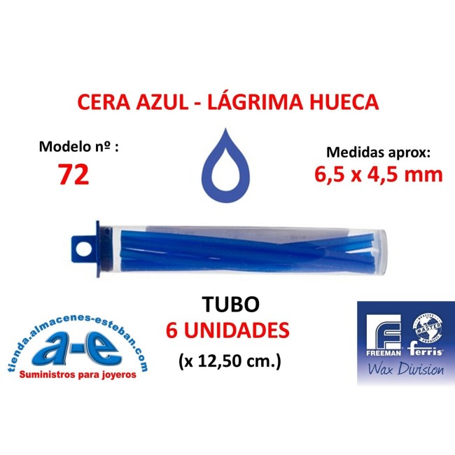 CERA FERRIS AZUL - COWDERY N 72 - TUBO LAGRIMA HUECA 6,50 x 4,50 MM (6un)