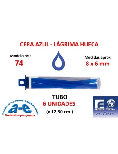 CERA FERRIS AZUL - COWDERY N 74 - TUBO LAGRIMA HUECA 8 x 6 MM (6un)
