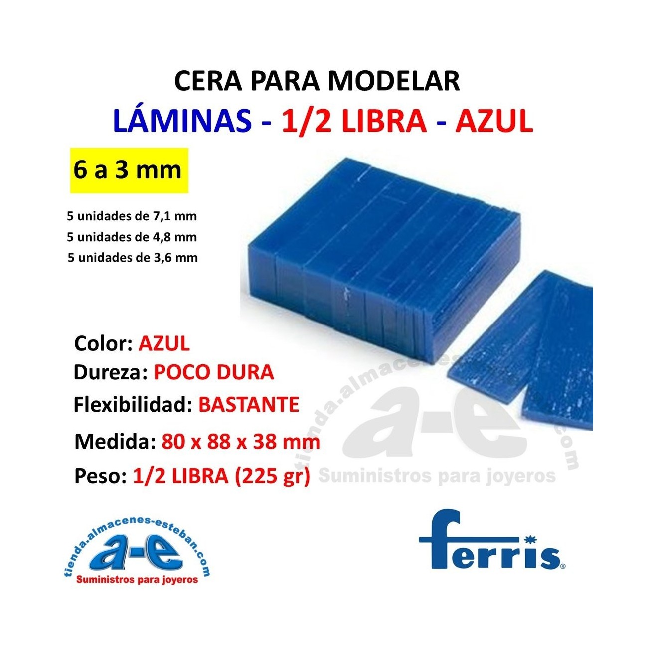 CERA FERRIS LAMINAS 6 A 3MM AZUL 1/2 LB