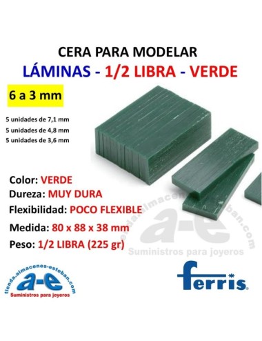 CERA FERRIS LAMINAS 6 A 3MM VERDE 1/2 LB