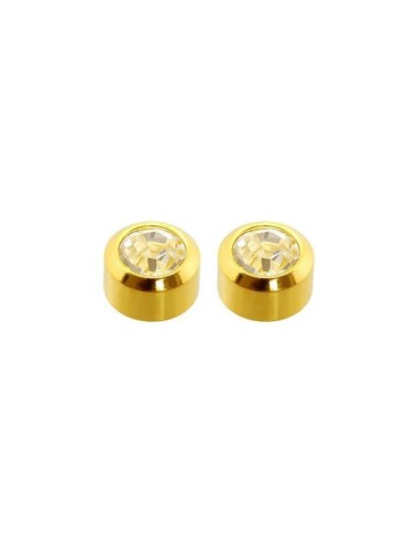 PENDIENTES PERFORAR CAFLON DORADO CHATON PIEDRA BLANCA MINI