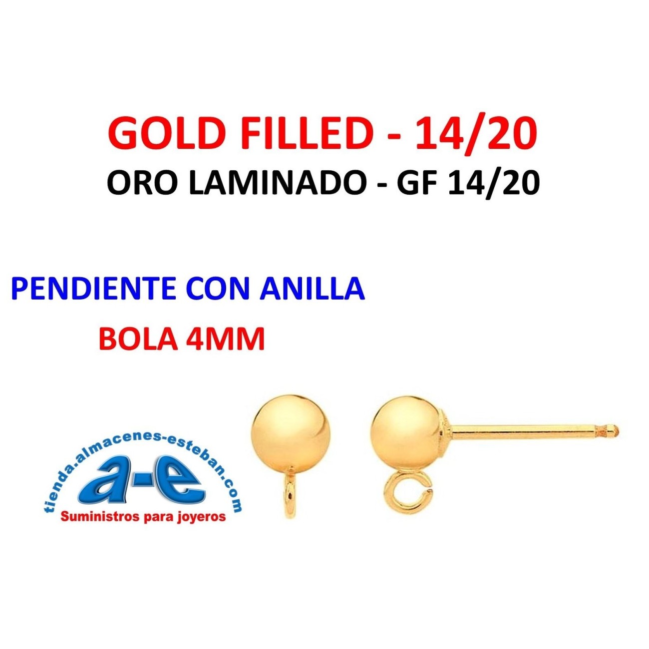 GOLD FILLED PENDIENTE BOLA 4MM C/ANILLA UNIDAD