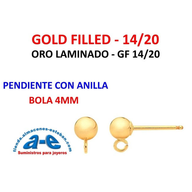 GOLD FILLED PENDIENTE BOLA 4MM C/ANILLA