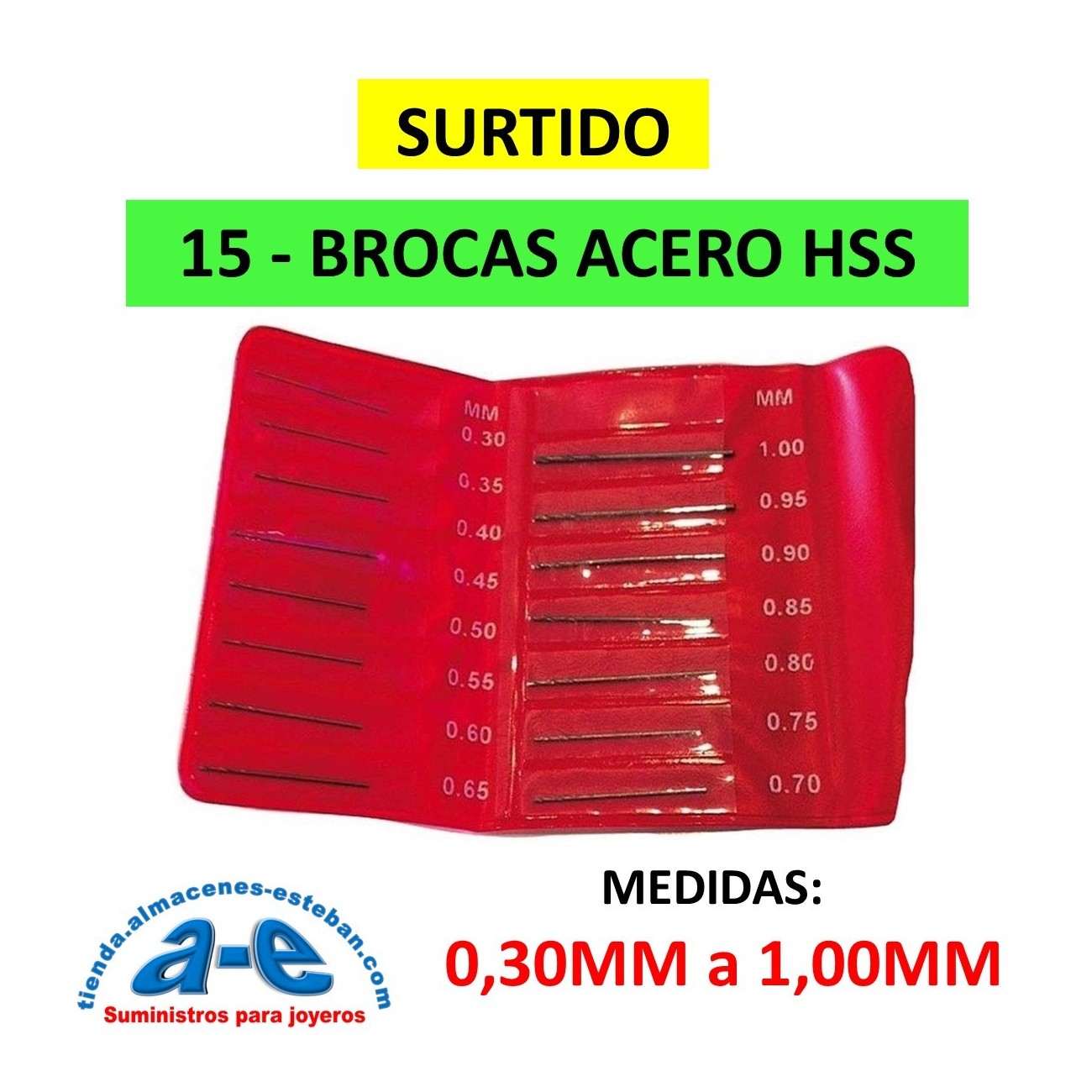 SURTIDO 15 BROCAS 0,30-1,00MM HSS