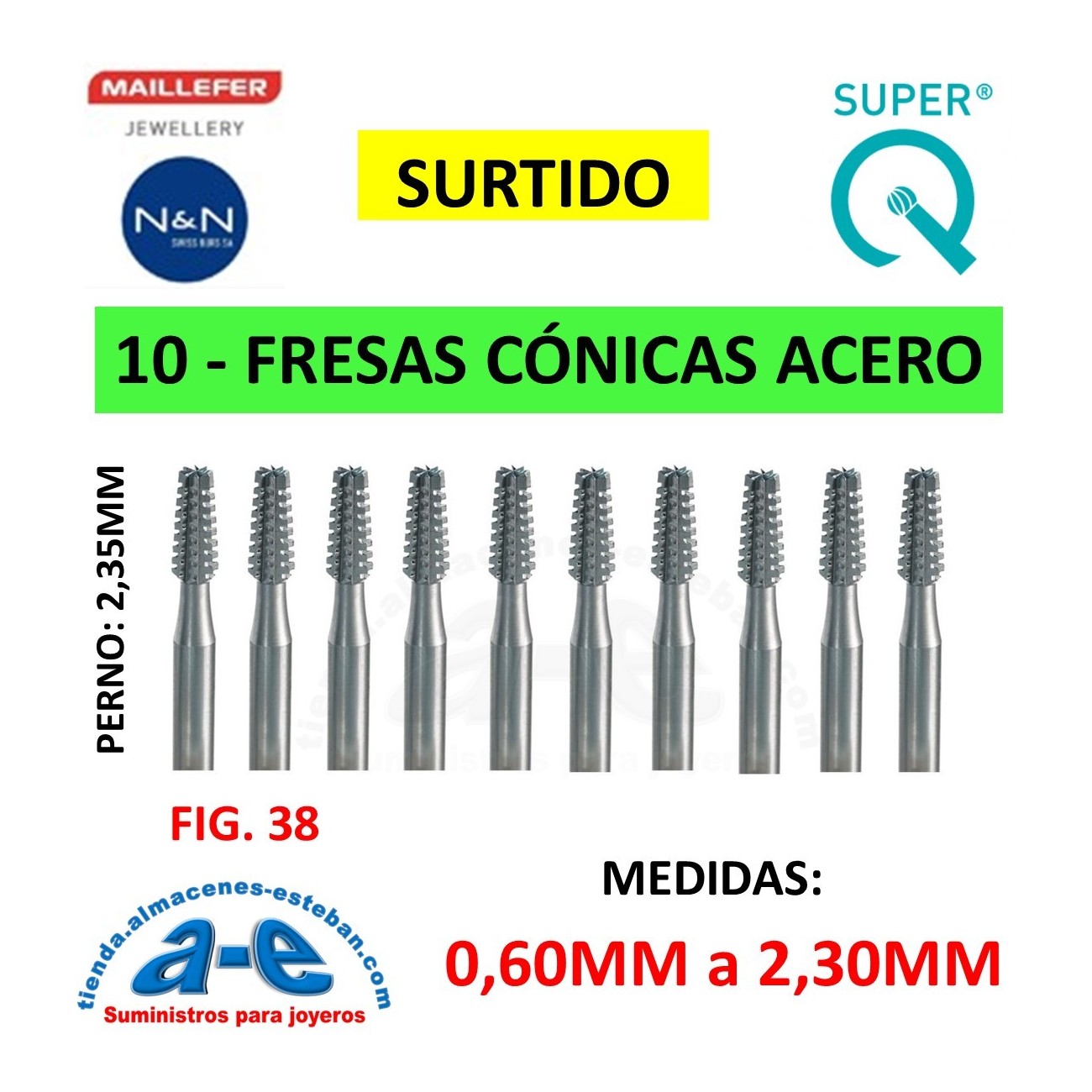 SURTIDO FRESAS CONICA MAILLEFER FIG. 38 006-023 (10 UNID)