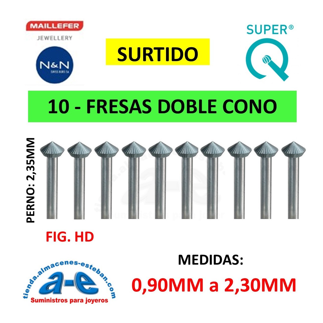 SURTIDO FRESAS DOBLE CONO MAILLEFER FIG. HD (10 UNID)