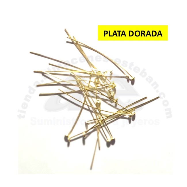 ALFILER PLATA DORADA 40MM TAPON 2,5MM HILO  0,80MM (UNID)