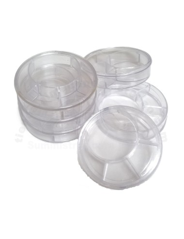 CAJA PLASTICO CIRCULAR 5 HUECOS TRANSPARENTE (PACK 6)