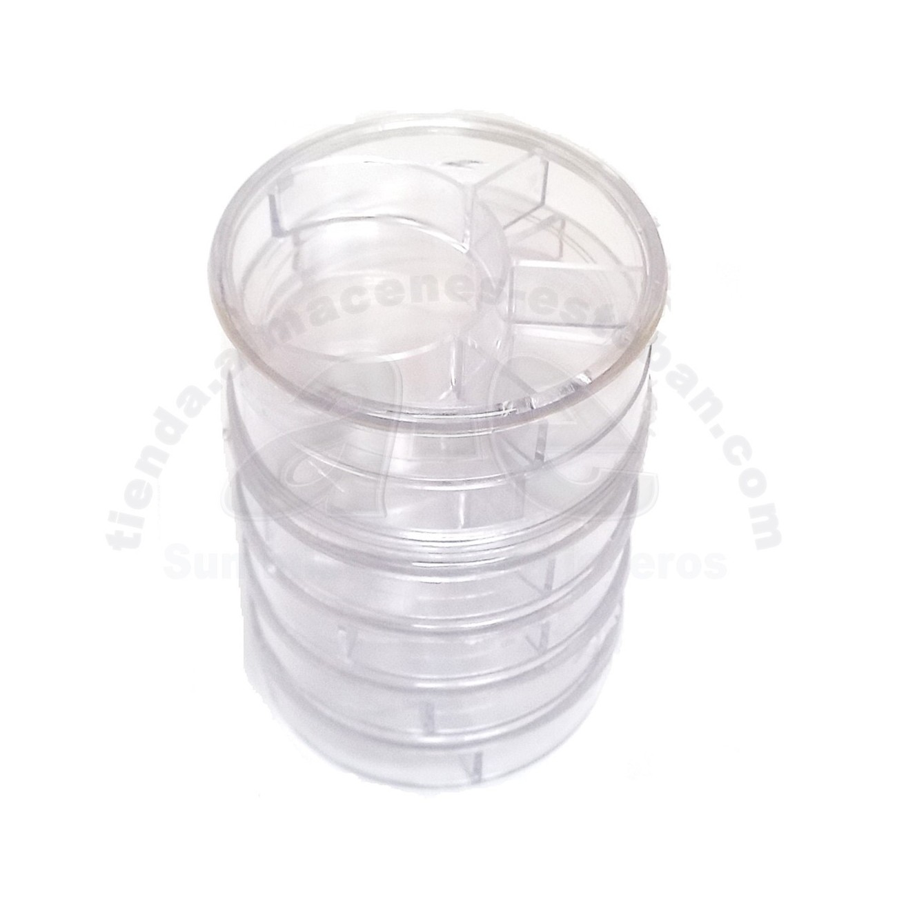 CAJA PLASTICO CIRCULAR 5 HUECOS TRANSPARENTE (PACK 6)