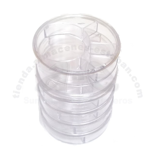 CAJA PLASTICO CIRCULAR 5 HUECOS TRANSPARENTE (PACK 6)