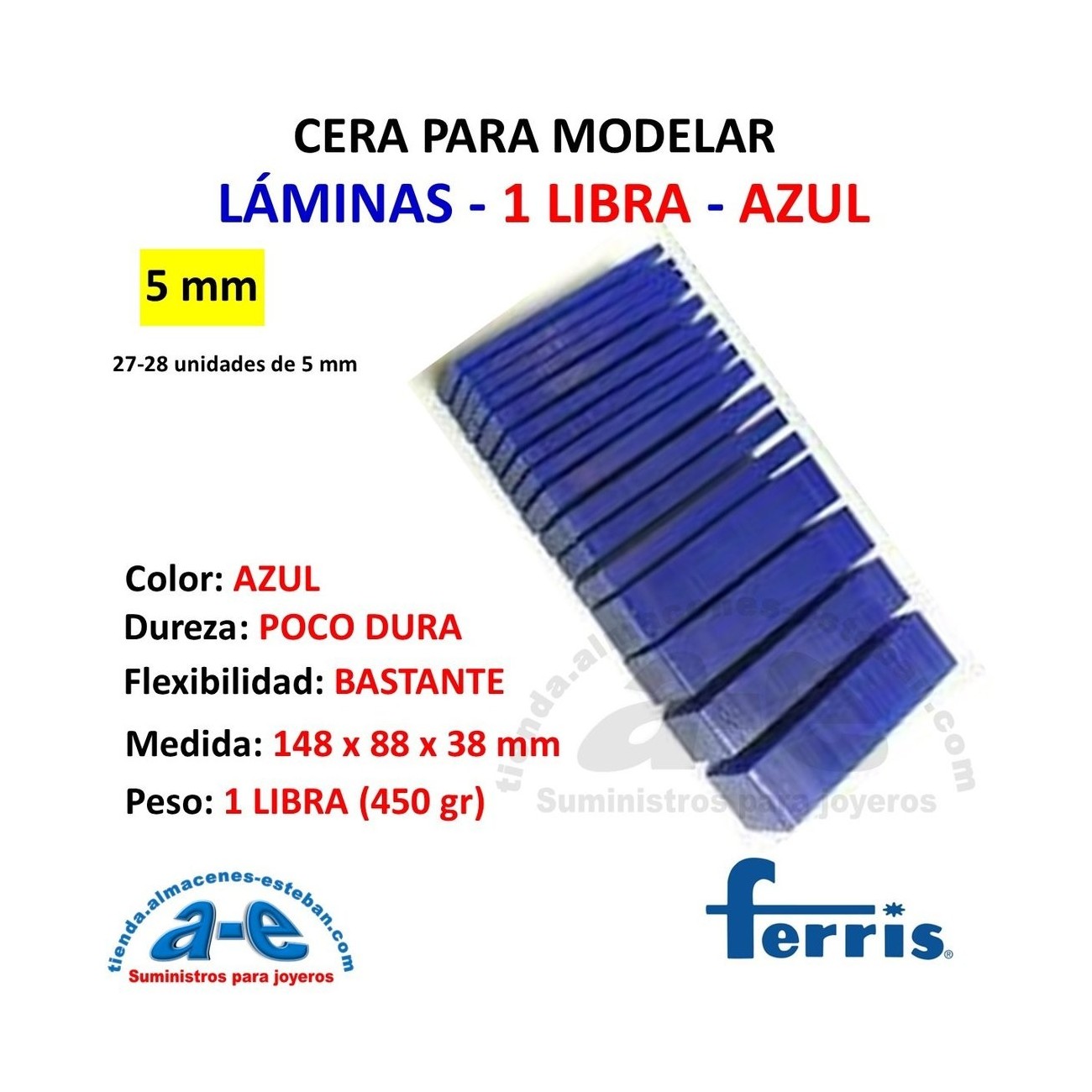 CERA FERRIS LAMINAS 5MM AZUL 1 LB