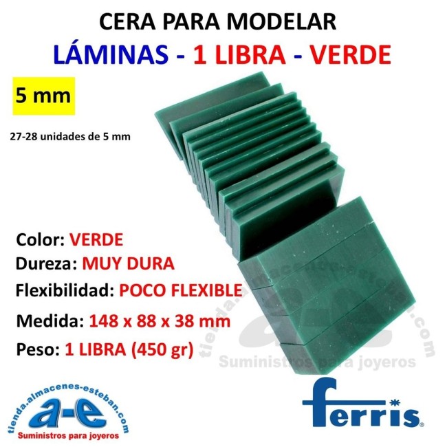 CERA FERRIS LAMINAS 5MM VERDE 1 LB