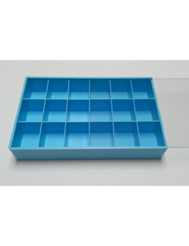 CAJA AZUL 18 HUECOS PLASTICO