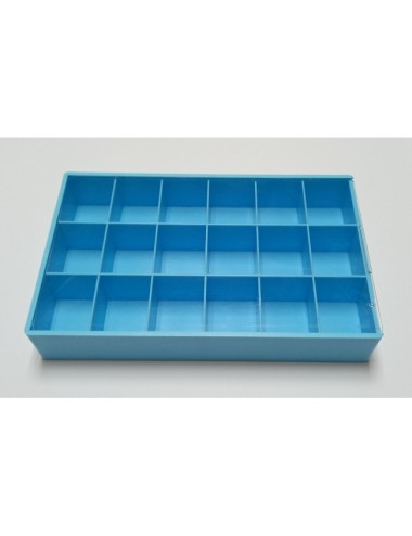 CAJA AZUL 18 HUECOS PLASTICO