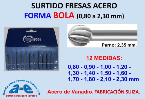 SURTIDO FRESAS BOLA 008-023 12UN. EUROTOOL