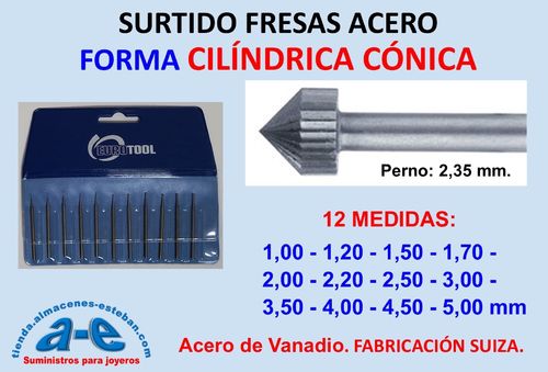 SURTIDO FRESAS CILINDRICA CONICA 010-050 12UN. EUROTOOL
