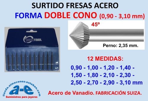 SURTIDO FRESAS DOBLE CONO 009-031 12UN. EUROTOOL