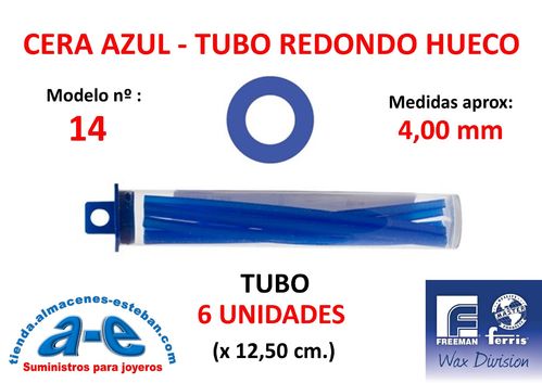 CERA FERRIS AZUL - COWDERY Nº 14 - TUBO REDONDO HUECO 4,00MM (6un)