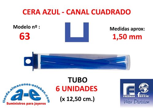 CERA FERRIS AZUL - COWDERY Nº 63 - TIRA CANAL CUADRADO 1,50 MM (6un)